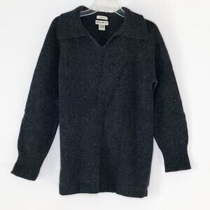 Eddie Bauer Womens Size Medium Gray Lambs Wool Long Sleeve V Neck Sweater